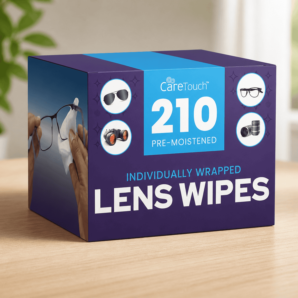 Best Wipes Care Touch Lens Wipes for Eyeglasses- 210 Count Individually Wrapped Pre- Moistened Wipes, 5 x 6 Inch- Camera Lens, Sunglasses and Glasses Cleaner,- Gentle and Portable for Cleaning of Optical Devices