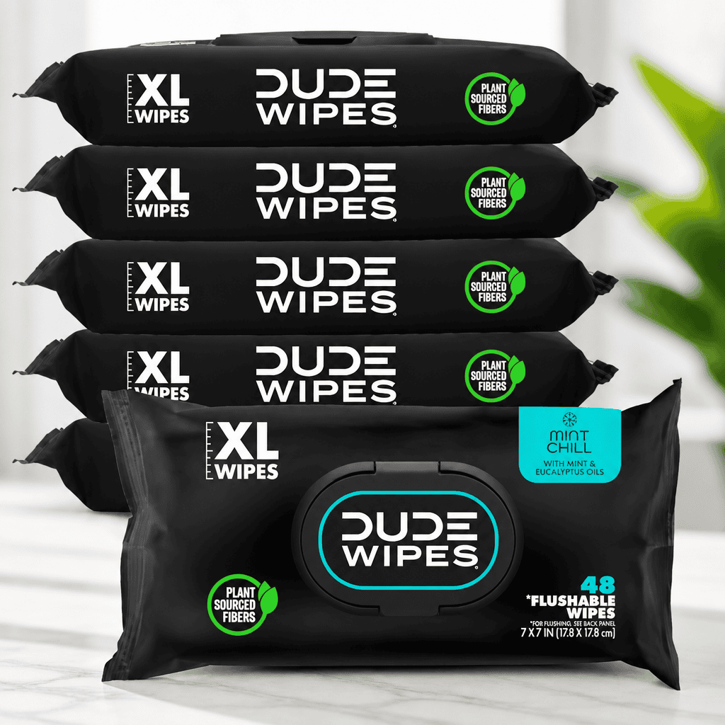 Best Wipes DUDE Wipes Mint Chill Flushable Wipes - Extra-Large Adult Wet Wipes - 6 Pack (288 Count) - Infused with Tea Tree Oil, Vitamin E, and Aloe - Septic and Sewer Safe