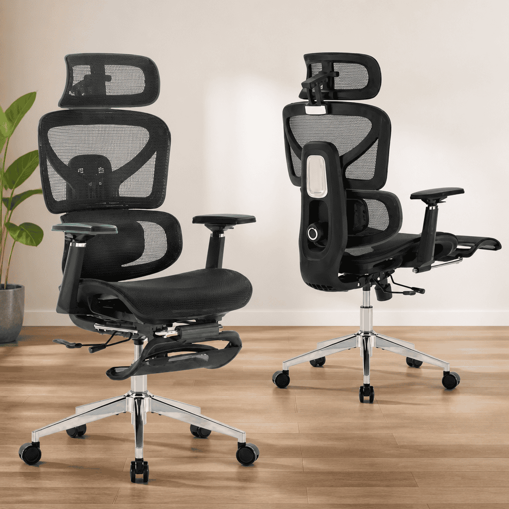 Best Office Chairs Cozyman Ergonomic Office Chair with Footrest - 5-Level Adjustable Lumbar Support & 90-135°Recline, 3D Headrest & 4D Armrests, Breathable Mesh Seat Computer Chair for Home Office, Gaming, Black