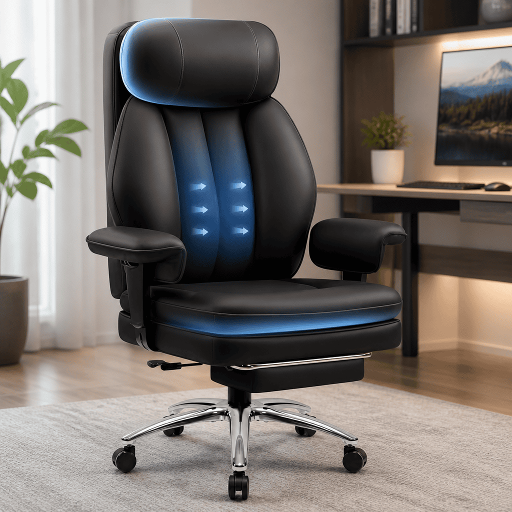 Best Office Chairs Office Chair 400lbs with Inflatable Lumbar, Ergonomic Double-Layer Cushion & Footrest, Relieve Back Pain, Big and Tall Computer Desk Chair for Home Office Gaming, Scratch-Resistant Leather, Black